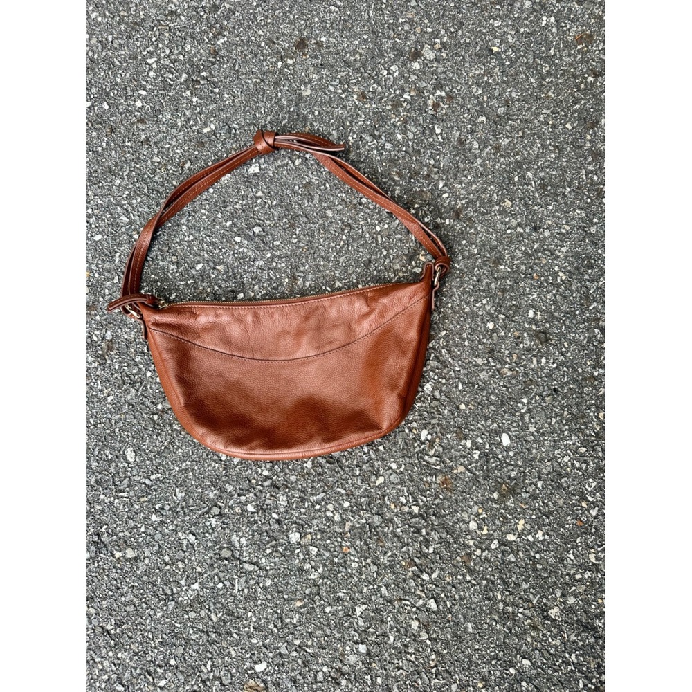 Ashwood Brown Pebbled Leather Crescent Hobo Shoulder Bag Cognac Gold Hardware